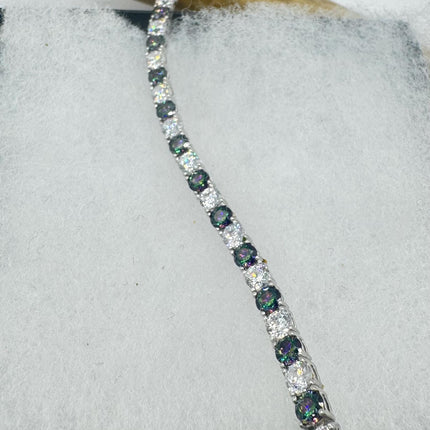 Vintage Silver Tennis Bracelet | Mystic Blue Topaz Crystal Diamond Cubic Zirconia 925 Sterling Silver