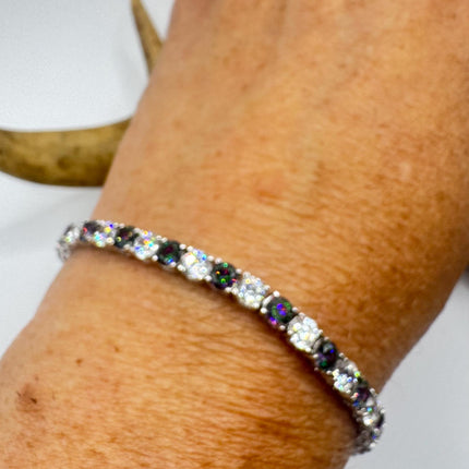 Vintage Silver Tennis Bracelet | Mystic Blue Topaz Crystal Diamond Cubic Zirconia 925 Sterling Silver