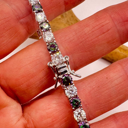 Vintage Silver Tennis Bracelet | Mystic Blue Topaz Crystal Diamond Cubic Zirconia 925 Sterling Silver