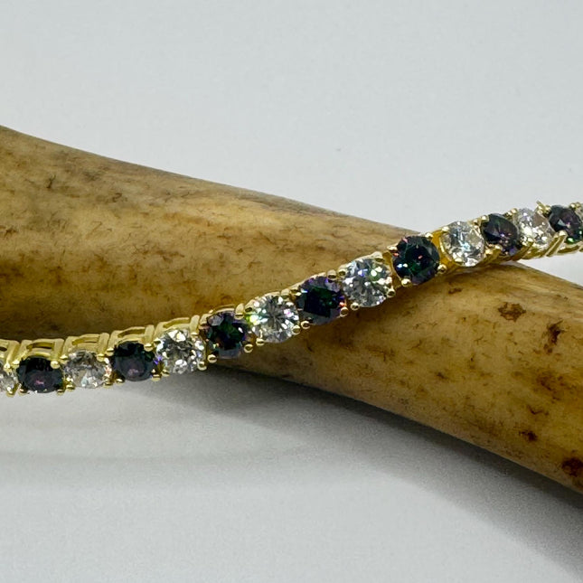 Vintage Silver Tennis Bracelet | Mystic Blue Topaz Crystal Diamond Cubic Zirconia Gold 925 Sterling Silver