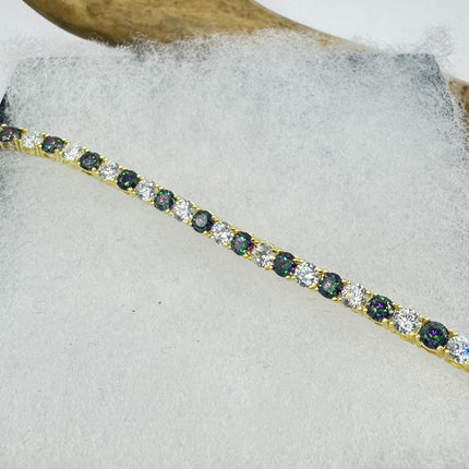 Vintage Silver Tennis Bracelet | Mystic Blue Topaz Crystal Diamond Cubic Zirconia Gold 925 Sterling Silver