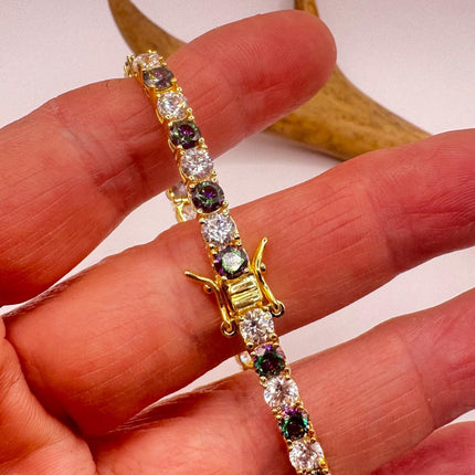 Vintage Silver Tennis Bracelet | Mystic Blue Topaz Crystal Diamond Cubic Zirconia Gold 925 Sterling Silver