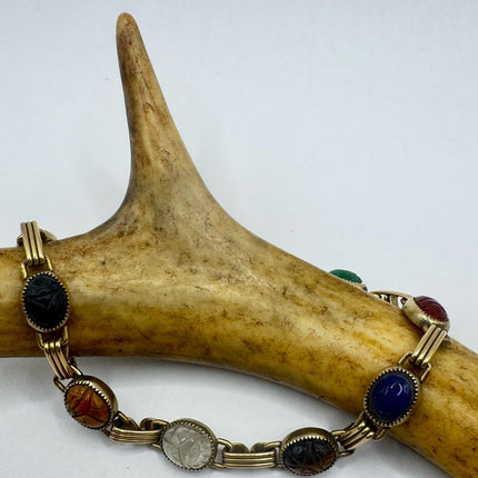 Vintage Gold Gemstone Scarab Tennis Bracelet - 14k Gold Filled Minimalist Stacking Bracelet