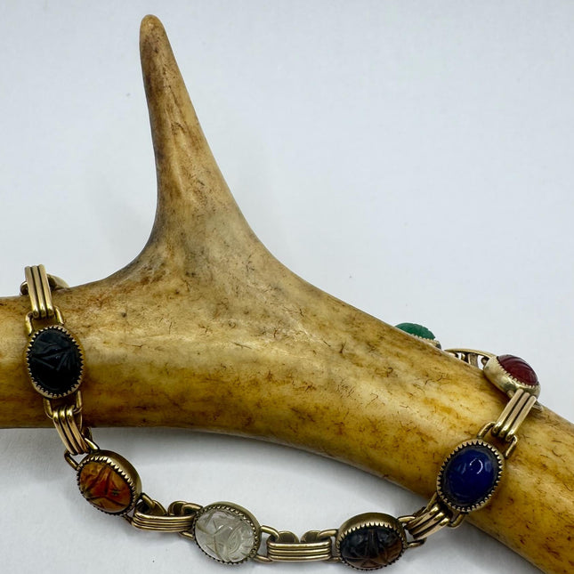 Vintage Gold Gemstone Scarab Tennis Bracelet - 14k Gold Filled Minimalist Stacking Bracelet