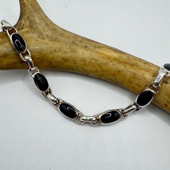Vintage Black Onyx Tennis Bracelet | Infinity 925 Sterling Silver Dainty Wedding Prom Jewelry