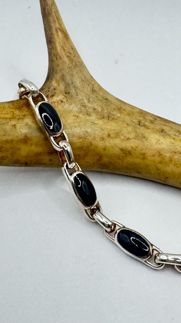 Vintage Black Onyx Tennis Bracelet | Infinity 925 Sterling Silver Dainty Wedding Prom Jewelry