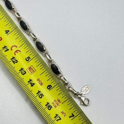 Vintage Black Onyx Tennis Bracelet | Infinity 925 Sterling Silver Dainty Wedding Prom Jewelry