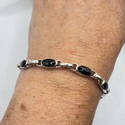 Vintage Black Onyx Tennis Bracelet | Infinity 925 Sterling Silver Dainty Wedding Prom Jewelry
