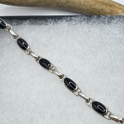 Vintage Black Onyx Tennis Bracelet | Infinity 925 Sterling Silver Dainty Wedding Prom Jewelry
