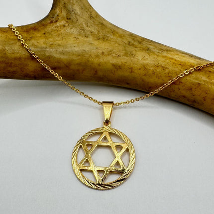Vintage Pendant | Star of David Pendant Necklace | 9k Gold Filled Jewish Star Statement Charm Necklace