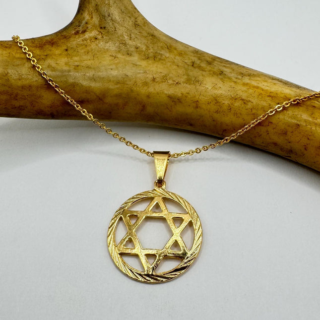 Vintage Pendant | Star of David Pendant Necklace | 9k Gold Filled Jewish Star Statement Charm Necklace