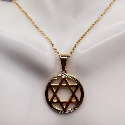 Vintage Pendant | Star of David Pendant Necklace | 9k Gold Filled Jewish Star Statement Charm Necklace