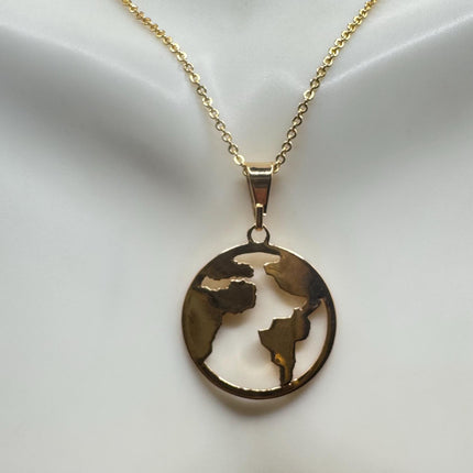Vintage Globe Earth Pendant Necklace | 9k Gold Filled Star Statement Charm Necklace