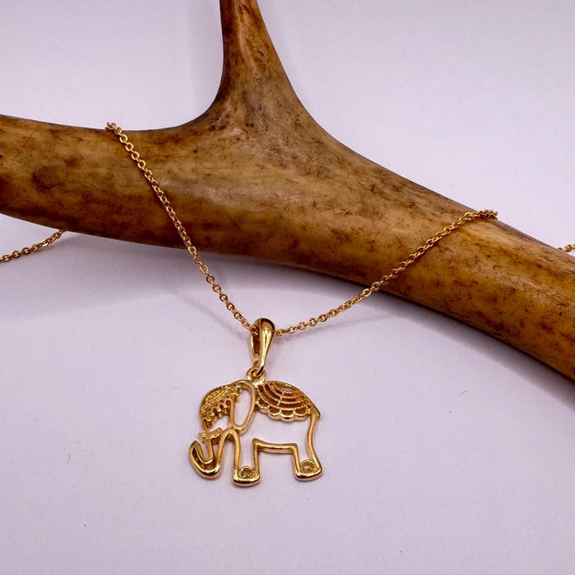 Vintage Gold Elephant Pendant Necklace | 9k Gold Filled Star Statement Charm Necklace