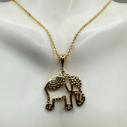 Vintage Gold Elephant Pendant Necklace | 9k Gold Filled Star Statement Charm Necklace