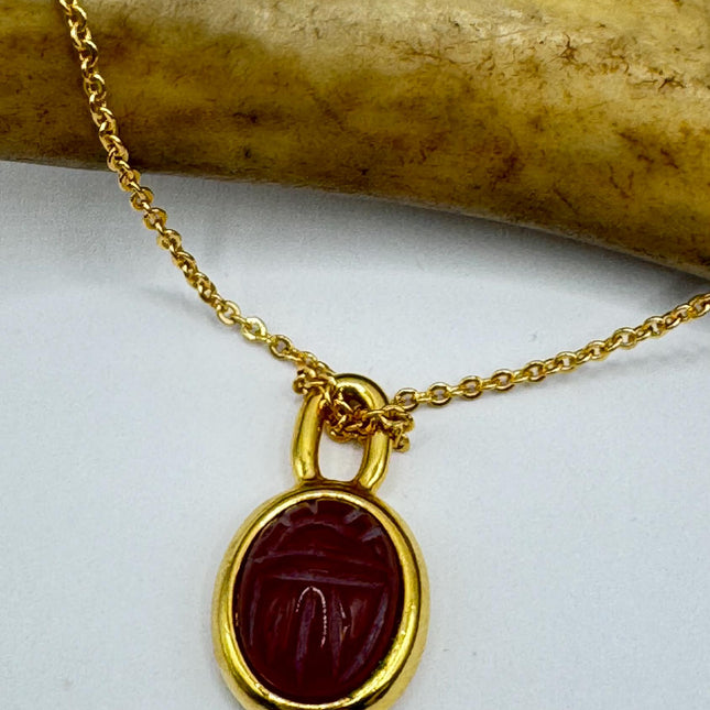 Vintage Black Onyx Scarab Necklace - 12k Gold Filled Minimalist Stacking Chain