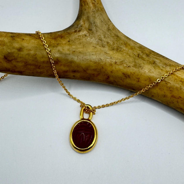 Vintage Black Onyx Scarab Necklace - 12k Gold Filled Minimalist Stacking Chain