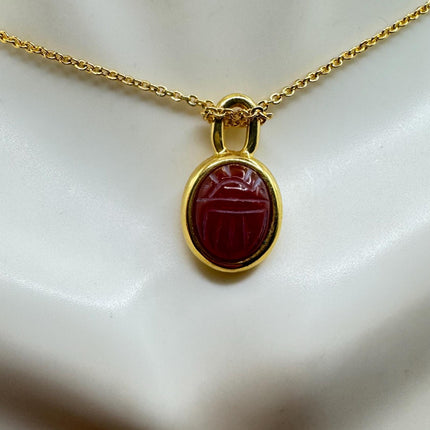 Vintage Black Onyx Scarab Necklace - 12k Gold Filled Minimalist Stacking Chain