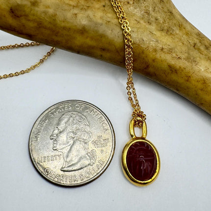 Vintage Black Onyx Scarab Necklace - 12k Gold Filled Minimalist Stacking Chain