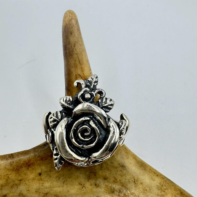 Vintage Silver Rose Ring | Boho Statement Ring 925 Sterling Silver Band