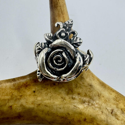 Vintage Silver Rose Ring | Boho Statement Ring 925 Sterling Silver Band