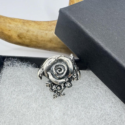 Vintage Silver Rose Ring | Boho Statement Ring 925 Sterling Silver Band