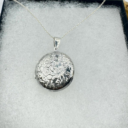 Vintage Photo Locket | 925 Sterling Silver Pendant Photo Memory Charm Necklace | Can Hold Photo or Pet Ashes