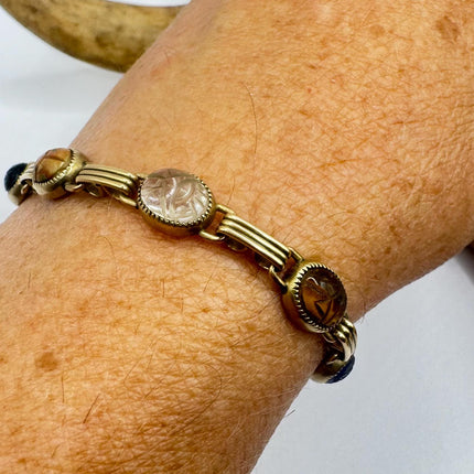 Vintage Gold Gemstone Scarab Tennis Bracelet - 14k Gold Filled Minimalist Stacking Bracelet