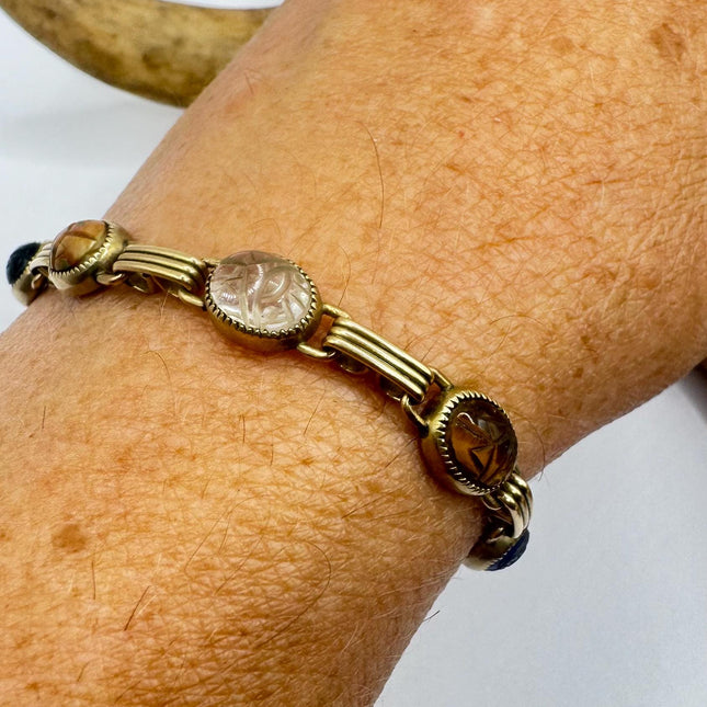 Vintage Gold Gemstone Scarab Tennis Bracelet - 14k Gold Filled Minimalist Stacking Bracelet