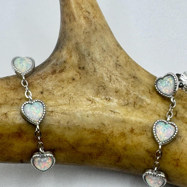 Vintage Opal Earrings | Tiny White Fire Opal Gemstone Heart | Golden 925 Sterling Silver Stud Button Earrings | Minimalist Everyday Jewelry