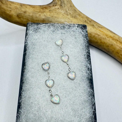 Vintage Opal Earrings | Tiny White Fire Opal Gemstone Heart | Golden 925 Sterling Silver Stud Button Earrings | Minimalist Everyday Jewelry