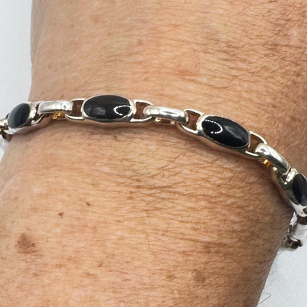 Vintage Black Onyx Tennis Bracelet | Infinity 925 Sterling Silver Dainty Wedding Prom Jewelry