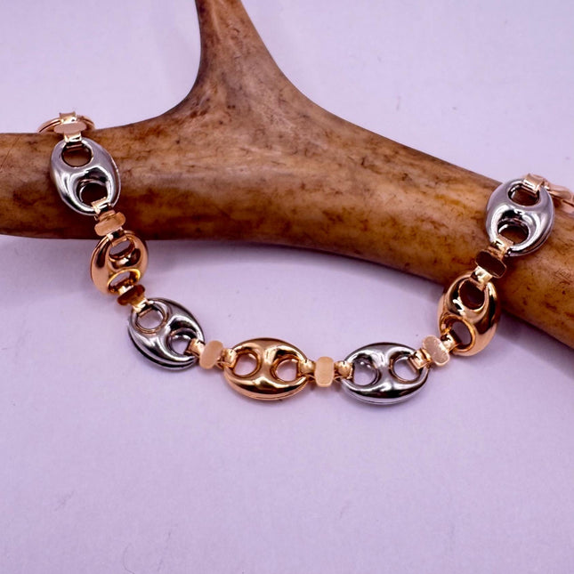 Vintage Gold Bracelet | 9k GF Flat Mariner Anchor Chain Link for Stacking Layered Everyday Jewelry Chunky Statement Gold Chain Bracelet
