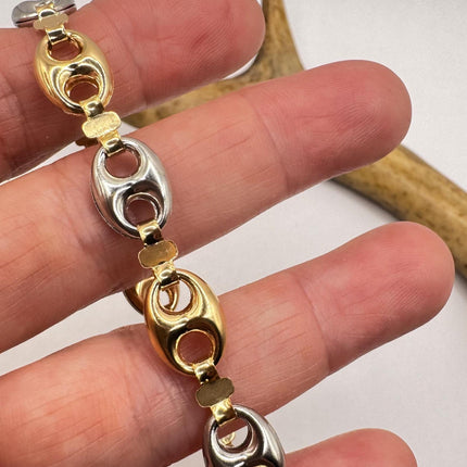 Vintage Gold Bracelet | 9k GF Flat Mariner Anchor Chain Link for Stacking Layered Everyday Jewelry Chunky Statement Gold Chain Bracelet