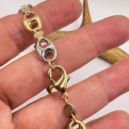 Vintage Gold Bracelet | 9k GF Flat Mariner Anchor Chain Link for Stacking Layered Everyday Jewelry Chunky Statement Gold Chain Bracelet