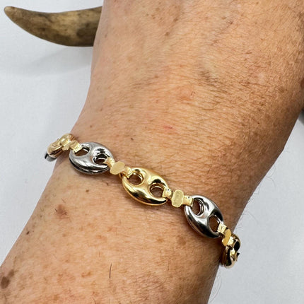 Vintage Gold Bracelet | 9k GF Flat Mariner Anchor Chain Link for Stacking Layered Everyday Jewelry Chunky Statement Gold Chain Bracelet