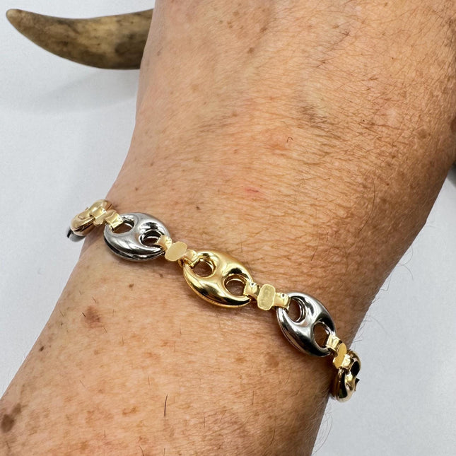 Vintage Gold Bracelet | 9k GF Flat Mariner Anchor Chain Link for Stacking Layered Everyday Jewelry Chunky Statement Gold Chain Bracelet