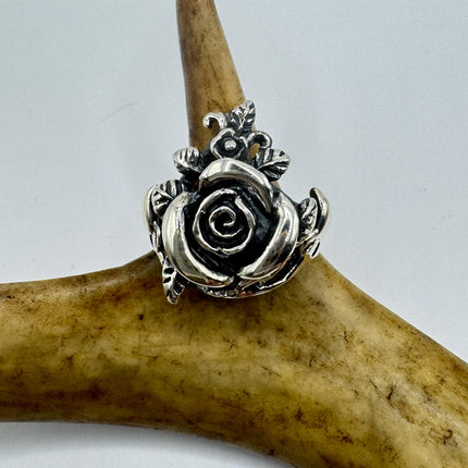 Vintage Silver Rose Ring | Boho Statement Ring 925 Sterling Silver Band