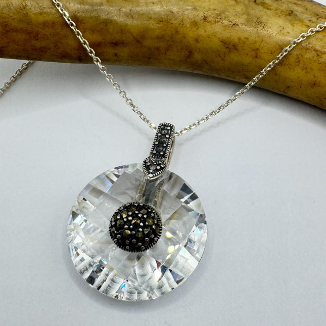 Vintage Black jet Marcasite Choker Necklace - 925 Sterling Silver Gemstone Pendant Necklace