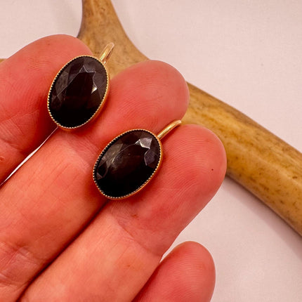 Vintage Black Onyx Jet Gold Screw Back Clip-On Earrings 12k GF Delicate Gold Clip On Earrings