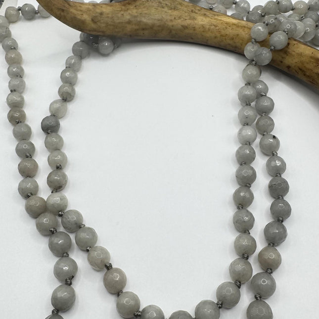 Vintage Gray Chalcedony Jumprope Necklace |Gemstone Dainty long Beaded Necklace | Minimalist Style Crystal 56 inch
