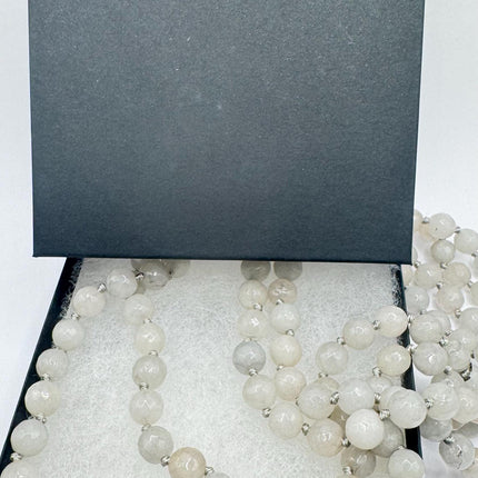 Vintage Gray Chalcedony Jumprope Necklace |Gemstone Dainty long Beaded Necklace | Minimalist Style Crystal 56 inch