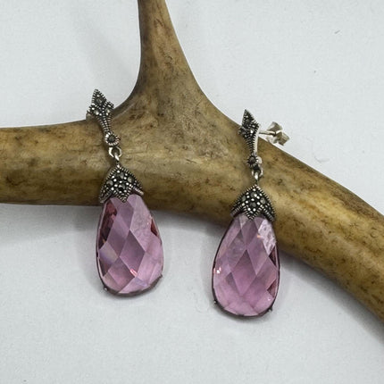 Vintage Pink Rose Crystal Chandelier Drop Gemstone Gold 925 Sterling Silver Chandelier Earrings