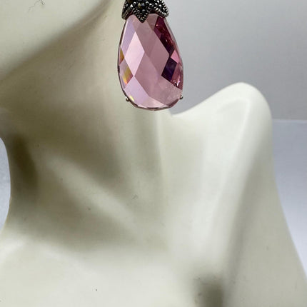 Vintage Pink Rose Crystal Chandelier Drop Gemstone Gold 925 Sterling Silver Chandelier Earrings