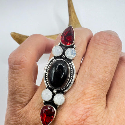 Vintage Black Onyx Ring Band - Hand Refinished Silver Finished Bronze Setting - Size 9