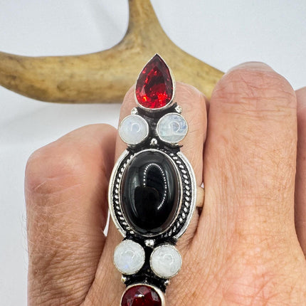 Vintage Black Onyx Ring Band - Hand Refinished Silver Finished Bronze Setting - Size 9