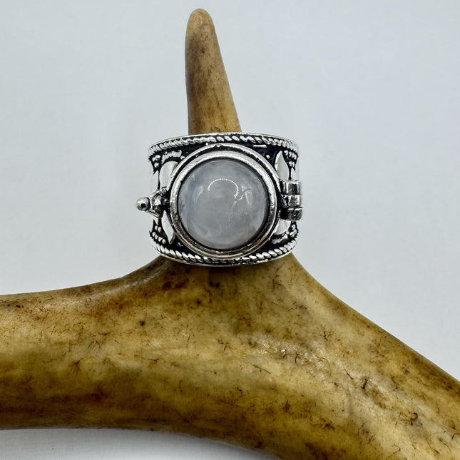Vintage Silver Bronze Poison Ring | Retro Rose Quartz | Unique Gift Statement Ring