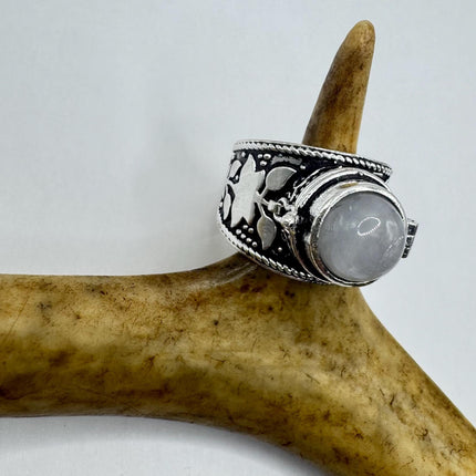 Vintage Silver Bronze Poison Ring | Retro Rose Quartz | Unique Gift Statement Ring