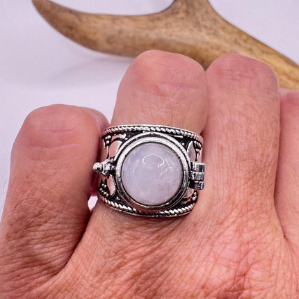 Vintage Silver Bronze Poison Ring | Retro Rose Quartz | Unique Gift Statement Ring