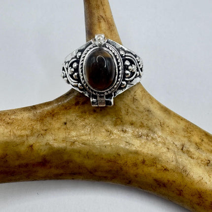 Vintage Silver Bronze Poison Ring | Retro Tigers Eye Unique Gift Statement Ring